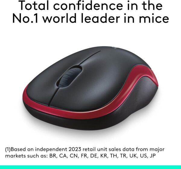 Logitech M185 Wireless Mouse – Barely Used, Red, 2.4GHz, USB Mini Receiver - Image 2