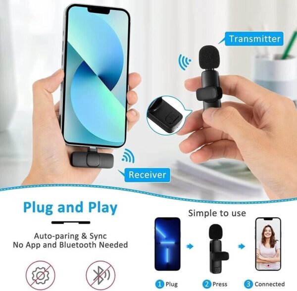 Wireless Clip-On Lapel Microphone 2-in-1 compatible with both Android & Apple. - Image 8