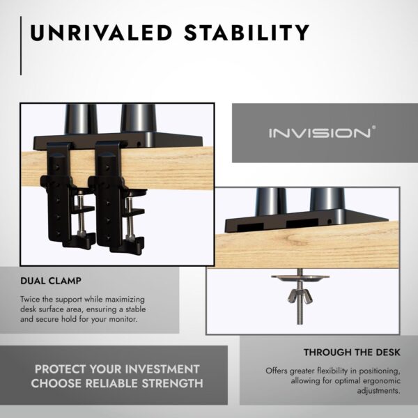 Invision Dual PC Monitor Arm Bracket Ergonomic Height Adjustable Gas Assisted - Image 8