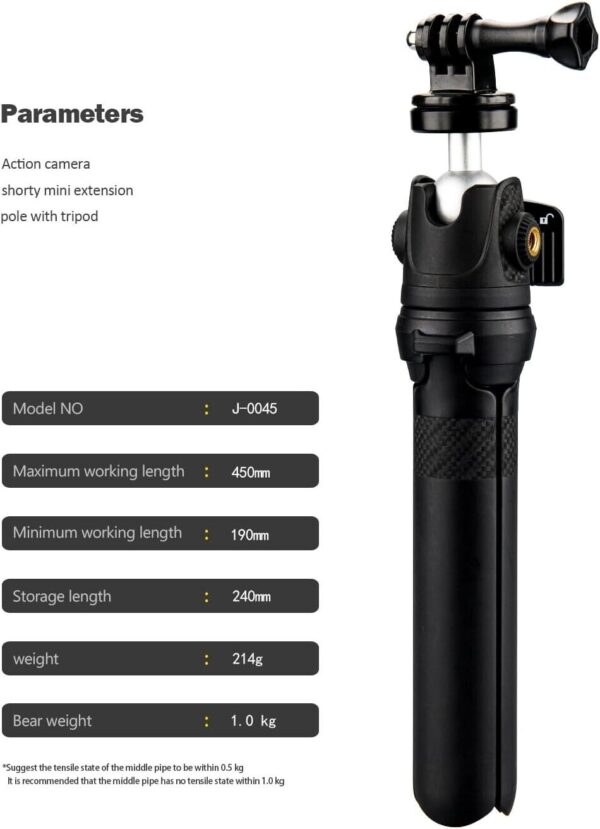 Lammcou Mini Action Camera Selfie Tripod & Extension – 30cm, GoPro Ready - Image 2