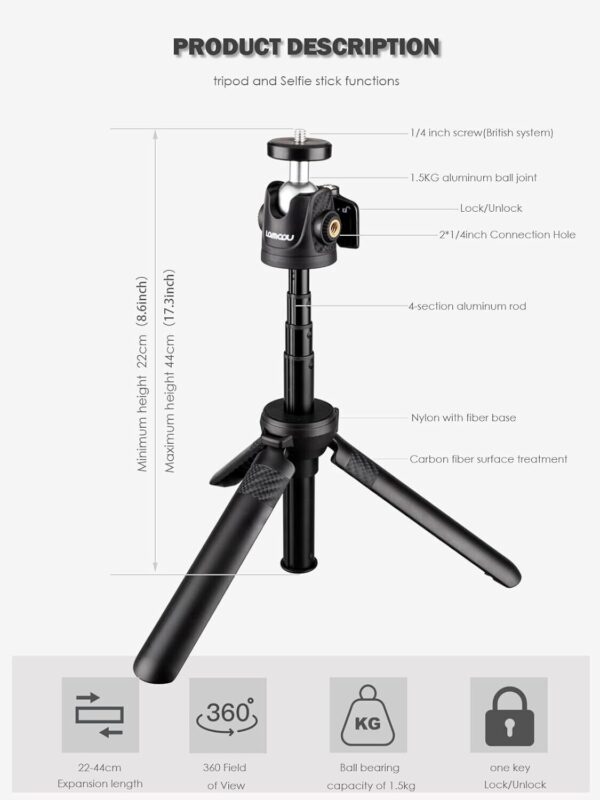 Lammcou Mini Action Camera Selfie Tripod & Extension – 30cm, GoPro Ready - Image 7