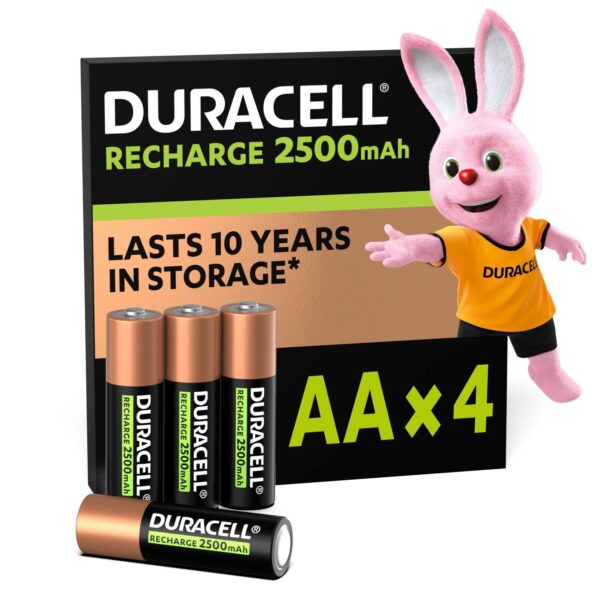 Duracell Rechargeable AA Batteries 2500mAh NiMH Pre-Charged - Pack of 4