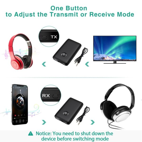 ORIA Bluetooth 5.3 Transmitter Receiver 2-in-1 Wireless 3.5mm Audio Adapter - Image 2