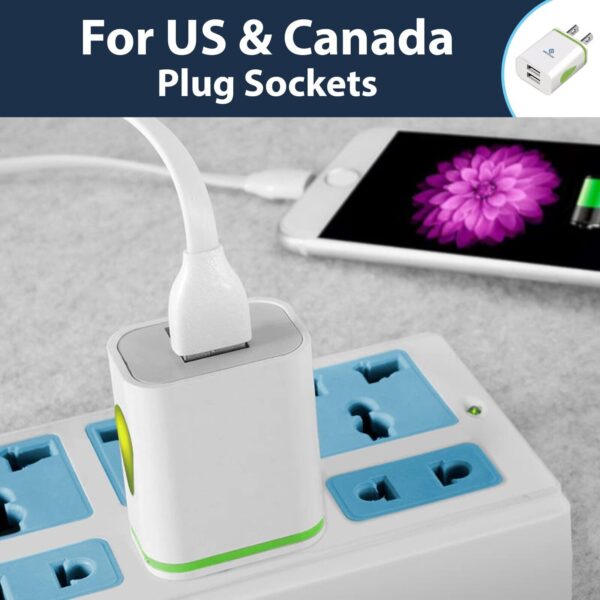 US 2 Pin to Dual USB Plug Adapter - 2 Pack, Travel Charger America USA Adaptor - Image 2