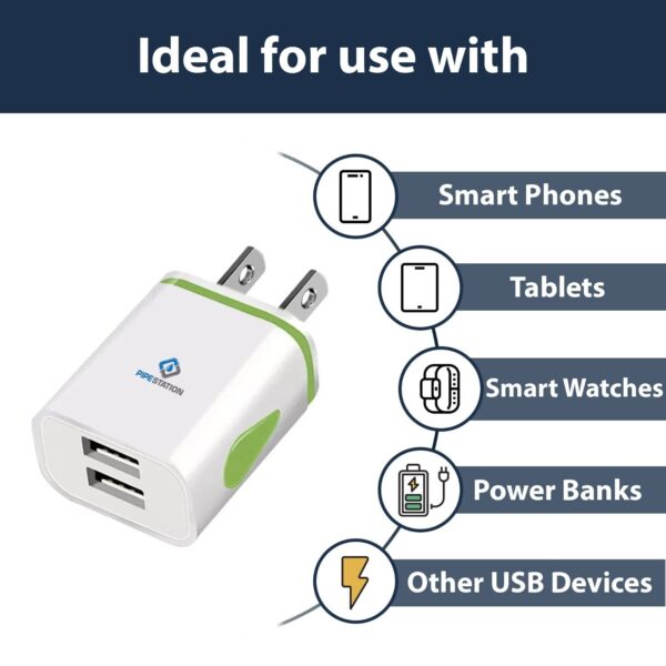 US 2 Pin to Dual USB Plug Adapter - 2 Pack, Travel Charger America USA Adaptor - Image 3