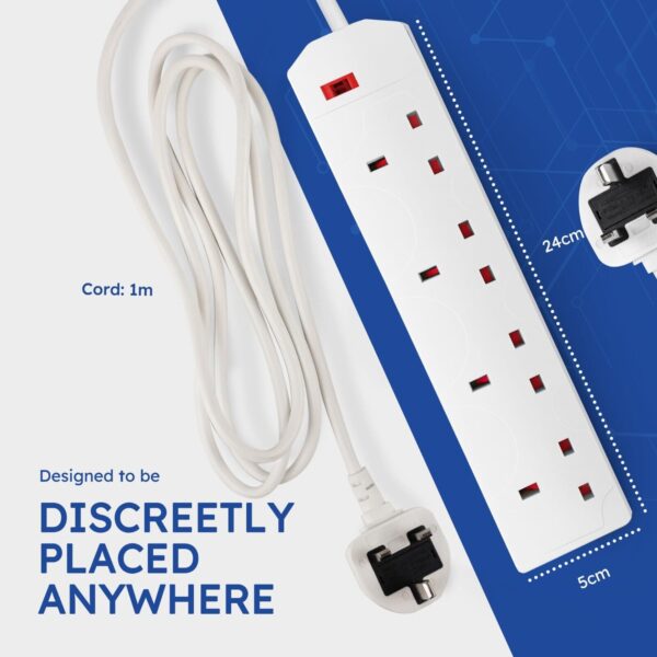 DESIRETECH White Electric Extension Lead - 4 Gang, 1 Metre Cable with UK Plug - Image 4