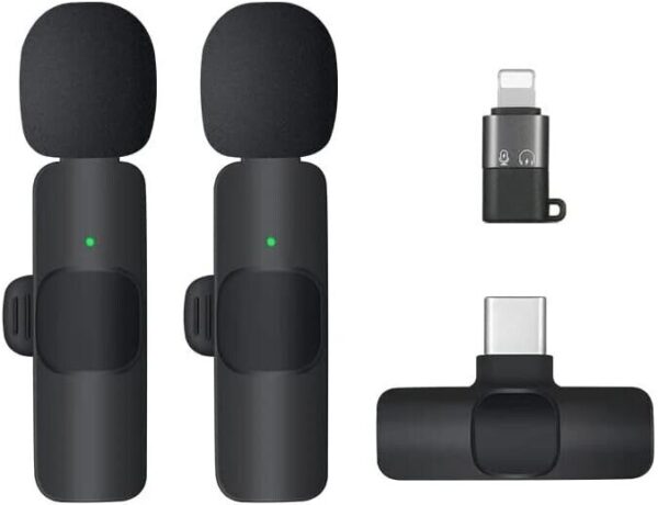 Wireless Clip-On Lapel Microphone 2-in-1 compatible with both Android & Apple.