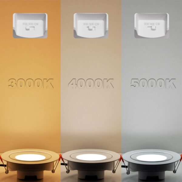 ​ENUOTEK 12W LED Recessed Downlights, Non Dimmable 3000K-5000K, 3 Pack - Image 3