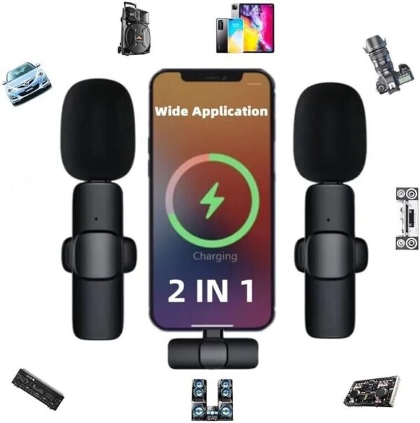 Wireless Clip-On Lapel Microphone 2-in-1 compatible with both Android & Apple. - Image 2