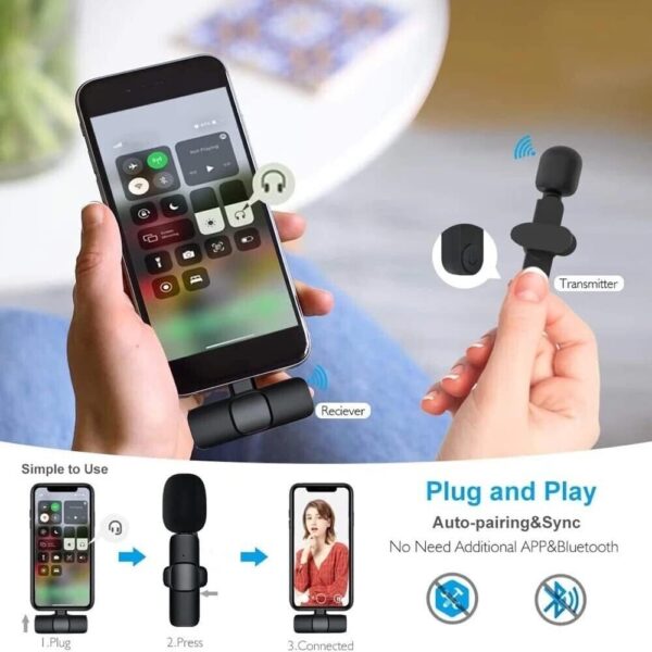 Wireless Clip-On Lapel Microphone 2-in-1 compatible with both Android & Apple. - Image 3