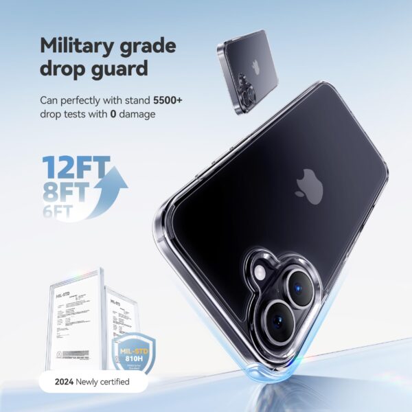 CASEKOO Clear iPhone 16 Case - Slim, Shockproof, Anti-Yellow, Military-Grade Protection - Image 2
